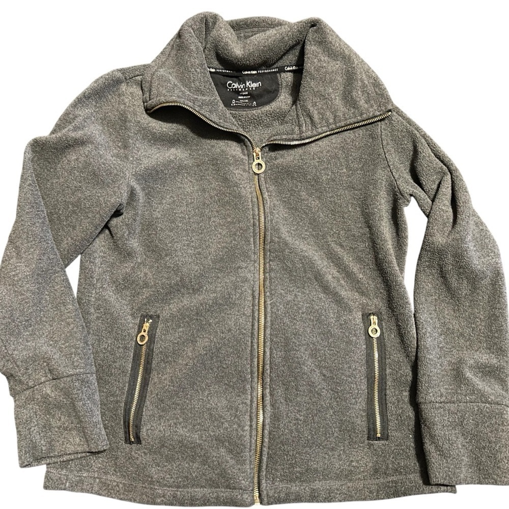 Calvin Klein fleece jacket grey with gold accents size medium